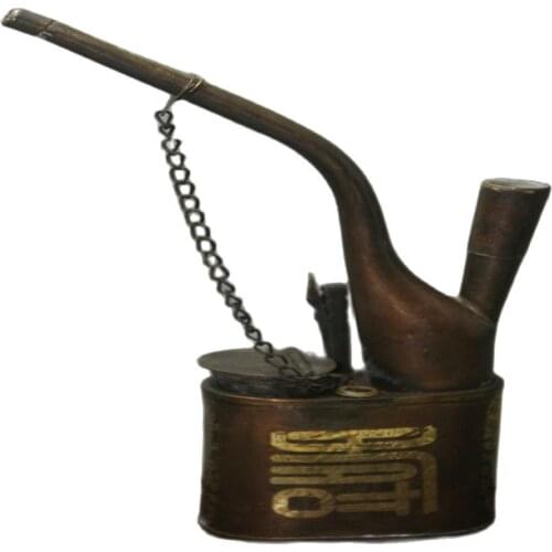 Collectibles China Old Decorated Pure Handwork Copper Hookah Pipe 7inch High Collectible Copper