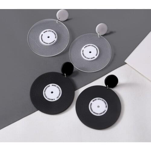Retro circle drop earrings European and American fashion vinyl record round earrings simple personality wild ladies temperament