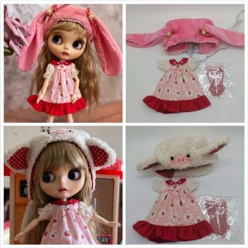 Doll clothing cute dress with hat and socks for 1/6 blyth doll