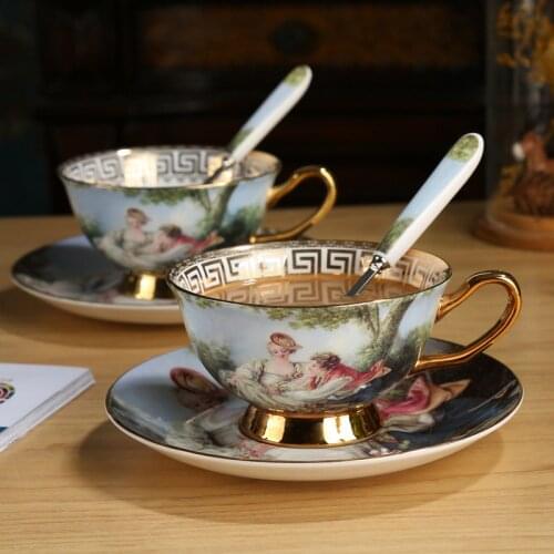 Europe High Quality Bone china coffee cups set Vintage Court figure painting Porcelain Tea cup And Saucers Sets Luxury Gifts
