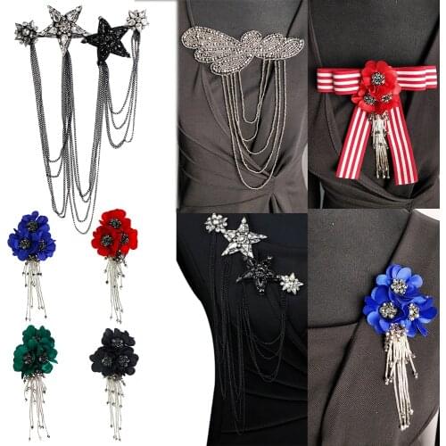 Rhinestones Star Flower Patches Chain Fringe Beaded Tasel Floral Applique Sewing for Clothes Dress Accessories 1pc TH2077
