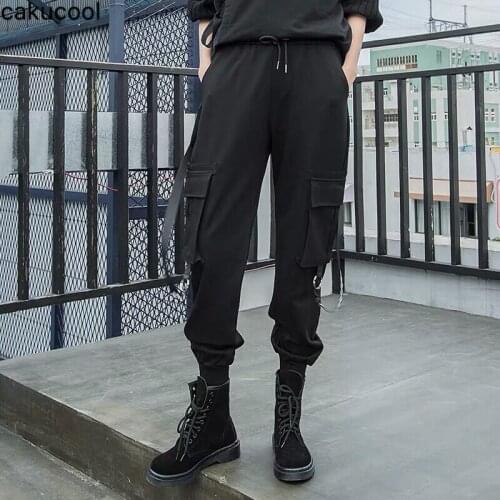 Cakucool 2019 spring and autumn new personality street womens Harajuku style womens pants casual harem pants beamed overalls