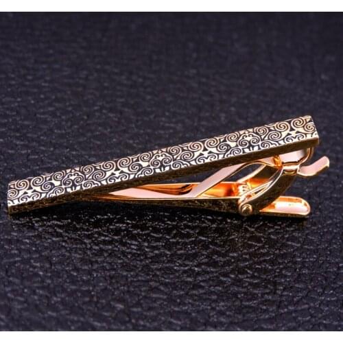 Novelty Tie Clip Classical Men Wedding Tie Bar Quality Enamel Tie Collar Pin Golden engraving Business Corbata Relojes gemelos
