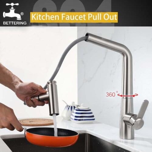 Bettering New Arrival Pull Out Kitchen Faucets Stainless Steel Hot and Cold Water Mixed Tap Sink Brushed Tap смеситель для кухни