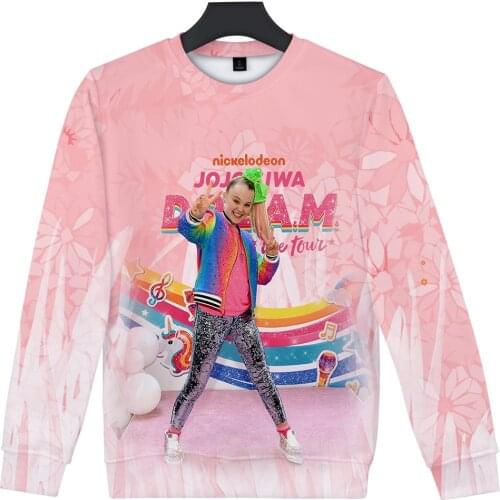 New Fashion 3D JOJO SIWA O-Neck Tops Round Collar Sweatshirt Popular Girls Harajuku Casual Not Hooded Teenager Pink Clothing