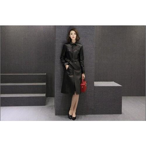 2020 Autumn Womens Genuine Leather Jacket New Real Sheepskin Coats Female Windbreaker Trench Coat Jaqueta Couro WXF276