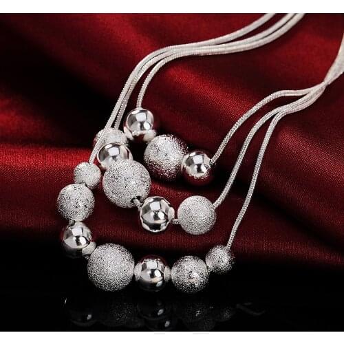 Hot sale Fashion 925 Sterling Silver Necklace classic Jewelry 16 inches Snake chain Frosted round beads necklace Christmas gifts