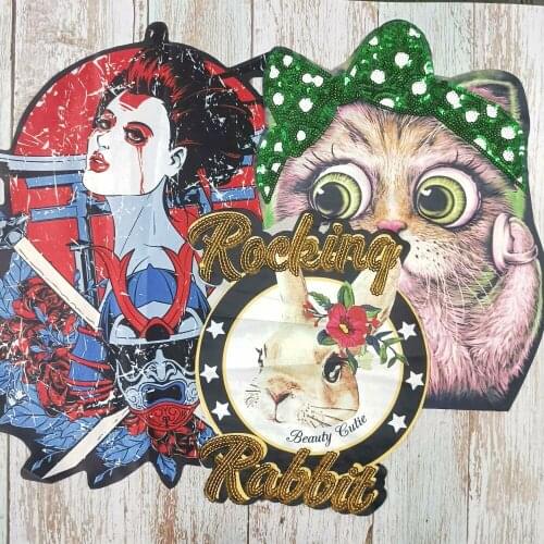 Printing sequin beaded large embroidery big tiger cats eagle dogs horse pig panda cartoon patches EE-2