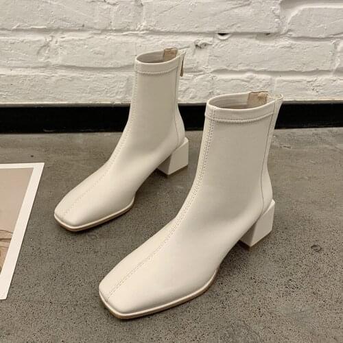 Beige coarse heel boots fall 2020 new style with a hundred small fragrant wind thin boots ins tide bare boots womens shoes