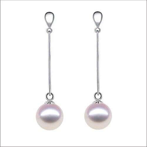 S925 Sterling silver tassel Earrings 10-12mm Perfect round shell pearl Drop Earrings Fashion jewelry For women Free shipping