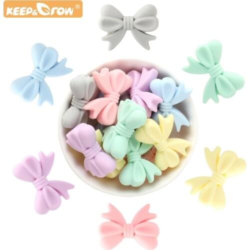 Keep&Grow 20pcs Bow Tie Silicone beads Cartoon Baby Chewing Beads Pacifier Necklace Making Accessory Baby Products