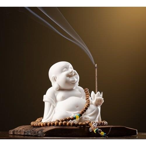 Maitreya Buddha Statue Figure Ceramic Desktop Decoration Incense Stick Burner Tray Thailand Chinese Zen Feng Shui Home Decor