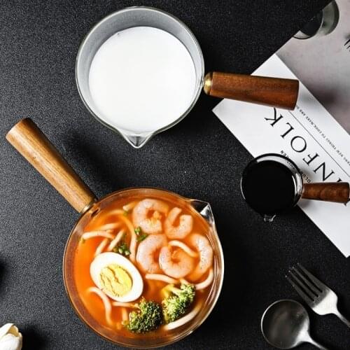 Glass Cooking Pot Milk Instant Noodle Pot Soup Stock Porridge Pots Wooden Handle Open Flame Heating Kitchen Cookware Clay Pot