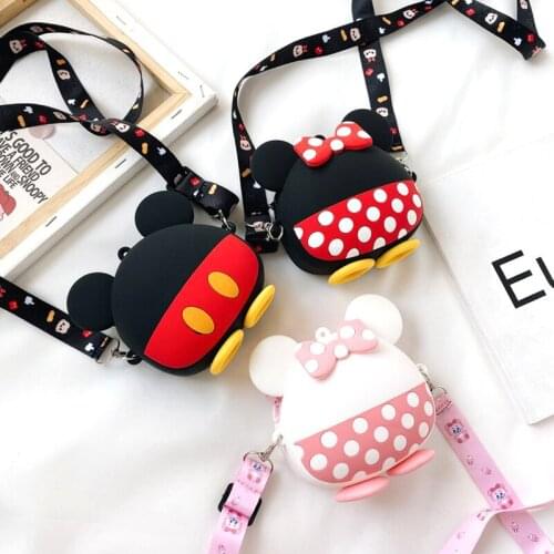 Disney Cute Mickey Minnie Shoulder Bag Cartoon Silicone Girls Messenger Bag Coin Purse Parent-child Gift Messenger Bag