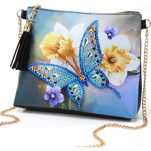 Shoulder Bag Special Shaped 5D DIY Diamond Painting PU Leather Crossbody DIY Craft Diamond Mosaic Flowers Butterfly Handbag