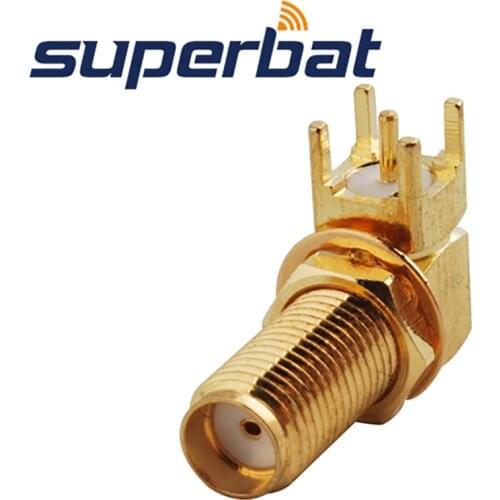 Superbat 10pcs SMA Thru Hole PCB Mount with 14 thread Jack Right Angle PCB Mount Long Version