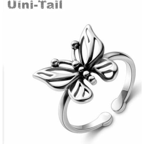 Uini Tail new design hot sale 925 sterling silver vintage hollow butterfly ring fashion trendy flowing sense of high quality