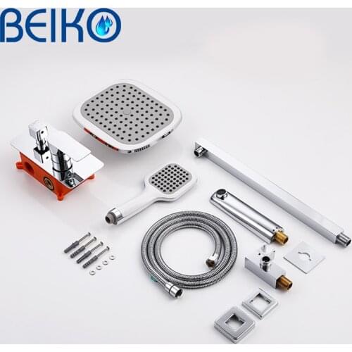 High Qaulity Chrome Shower Faucets Set Rain Waterfall Concealed Shower System Wall Mount Bathtub Shower Mixer Shower Combo Set