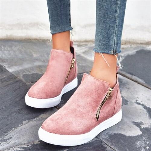Large Size Womens Booties 2020 New Round Head Flat Bottom Double Zipper Casual Wild Leather Boots Slip Plus Velvet Warm B07
