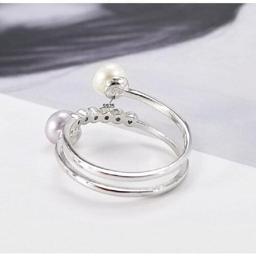 New Fashion Personality S925 Silver Ring Female Mixed Color Freshwater Pearl Ring High Jewelry