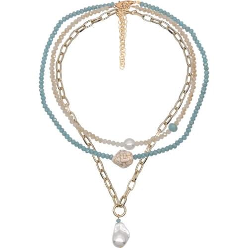 Bohemian Mulit Layer Choker Necklace Handmade Beads White Turquoises Freshwater Pearl Chain Necklaces for Women Fashion Jewelry