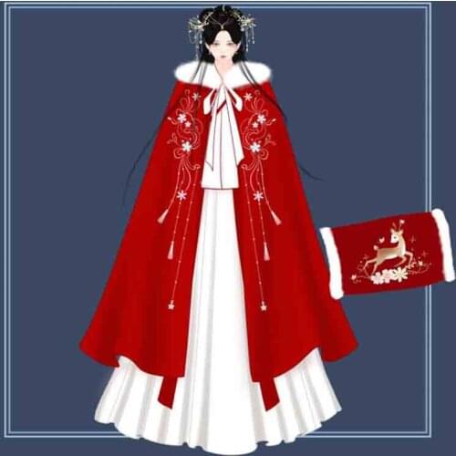 Winter Hanfu Cloak Women Chinese Traditional Embroidery Warm Thick Cape Cloak Female Cosplay Costume Hanfu Red Blue For Women