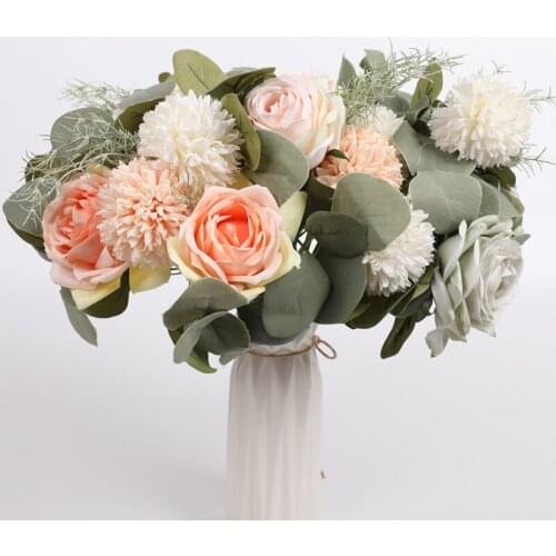 1 bundle artificial Ball Chrysanthemum rose fake flowers bouquet home decoration accessories wedding Holding flowers diy garland