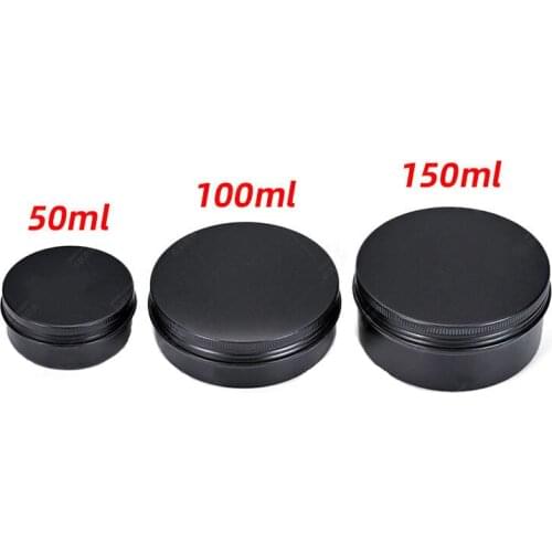 10PCS 50/60/80/100/150g Aluminum Refillable Bottles Tin Cans Box Black Cream Jar Pot Screw Thread Lid Lip Balm Container