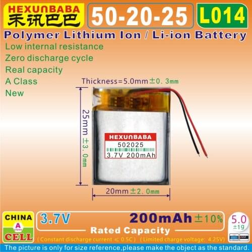 5pcs [L014] 3.7V,190mAh,[502025] Polymer lithium ion / Li-ion battery for recorder pen,smart watch,mp3,smartband;bluetooth