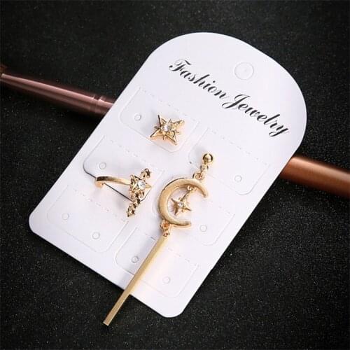 12Sets/lot Crecent Moon Star Stud Earrings for Women Fashion Earring Sets Wholesale