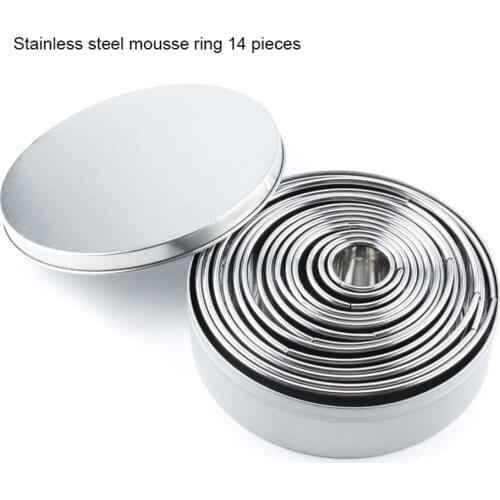 New 14Pcs Biscuit And Cookie Cutter Set Fondant Cake Decorating Mold Stainless Steel Round Ring Set Sugarcraft