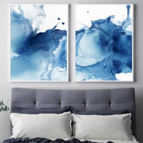 Abstract Indigo Watercolor Art Painting Home Decorative Modern Navy Blue Posters and Prints Wall Pictures Bedroom Wall Art Decor