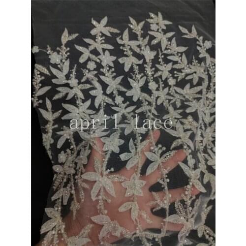 XH02# African Luxury Sequin Bead 3D Embroidery Snowflake French Tulle Mesh Lace for Sawing Wedding Dress/Fashion Show