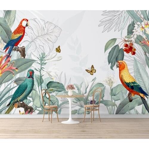 Beibehang Customized new wallpaper Hand painted retro tropical plants flowers and birds indoor TV bedroom background wallpaper