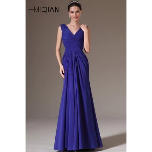 Freeshipping New Blue V-Neck Lace Back Chiffon Evening Dresses