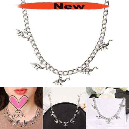 Vintage Harajuku Goth Punk Metal Dinosaur Shape Pendant Chain Choker Necklace For Women Egirl Cool Hip Hop Trendy Jewelry Cham