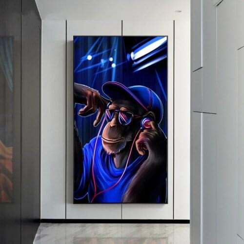 DJ Monkey Canvas Paintings on The Wall Art Posters and Prints Cool Orangutan Listening The Music Wall Pictures for Living Room