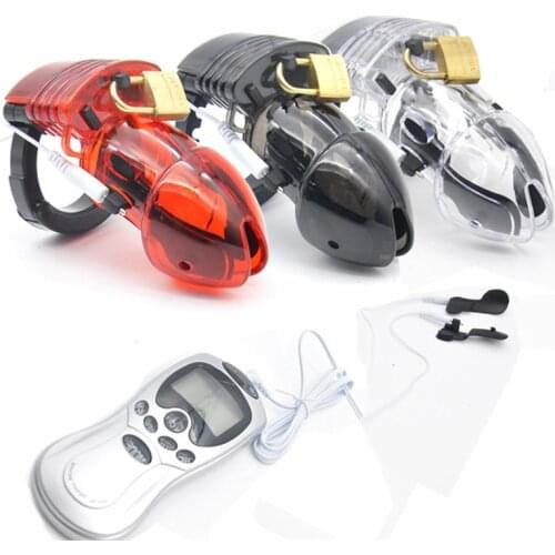 Electro Shock Male Chastity Device Cock Cage Men Lock With Adjustable Ring Cock Chastity Belt Cuff Ring Electric Shock Accessory