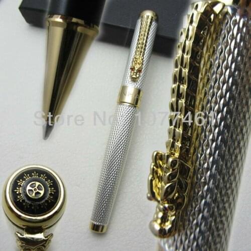 JINHAO SILVER AND GOLDEN CARVED DRAGON ROLLER BALL PEN J1039