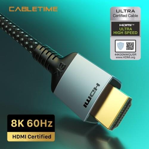CABLETIME 8K HDMI Cable HDMI 2.1 For Xiaomi Mi Box 8K/60HZ 4K/144HZ HDR Digital Cables for PS5 PS4 N432