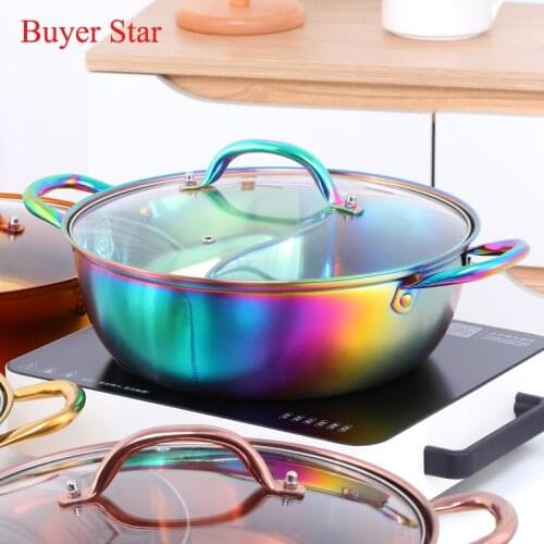 18/10 Stainless Steel Pot Hotpot Induction Food Warm Gas Stove Compatible Pot Home Chafing Dish Soup Cooking Pot Twin Divided
