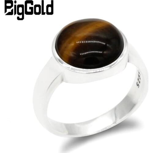 Genuine 925 Sterling Silver Men Ring With Natural Tiger Eye Stones Vintage Turkey Simple Rings for Male Women Turkish Jewelry