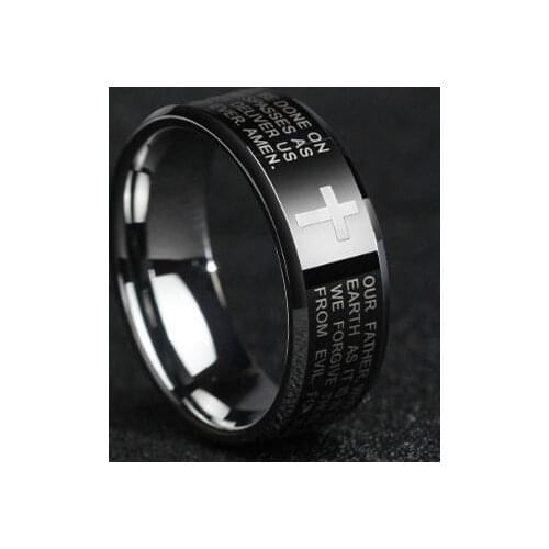 MOREDEAR 8mm Bright Polish Cross Bible Titanium Ring For Men
