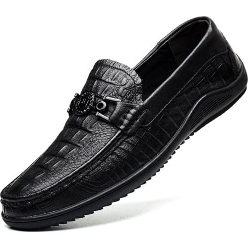 New Men Casual Shoes Genuine Cow Leather Crocodile Print Men Spring Autumn Famous Flat Shoes Cool Leisure Sneakers Loafers