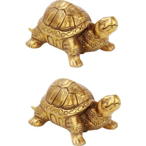 2Pcs Turtle ~Chinese Traditional Fengshui Coins Money Attractor Decor Figurines Statue Figure Craft, Golden Plated, 3-7inch