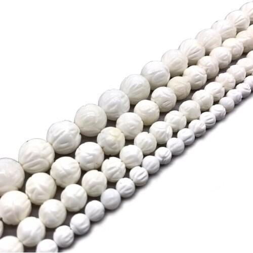 Natural White Carving Lotus Tridacna Shell Stone Buddha Prayer 6/8/10 /12/14mm Beads For Jewelry Making DIY Bracelet Necklace