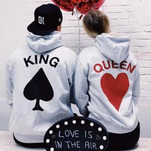 2021 New Fashion Lovers Hooded Sweatshirts Couples Matching Hoodies Women Men King Queen Letter Printing Casual Long Sleeve