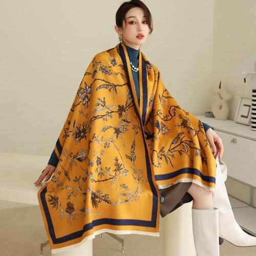 New Woman Fashion European And American Style Flower Printing Imitation Cashmere Shawl Multifunction Warm Scarf Gift