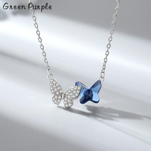 100% S925 Sterling Silver Butterfly Crystal Pendant Necklace Charms Cubic Zircon Necklaces For Women Gift Party Fine Jewelry