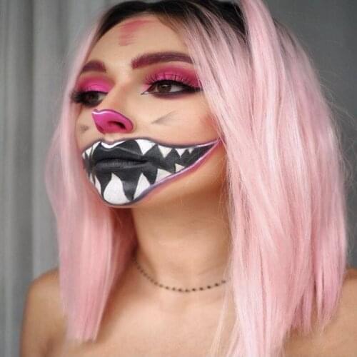 Melody Synthetic Lace Front Wig Heat Resistant Dark Roots Ombre Pastel Pink Short Straight Bob for Women Natural Looking Cosplay